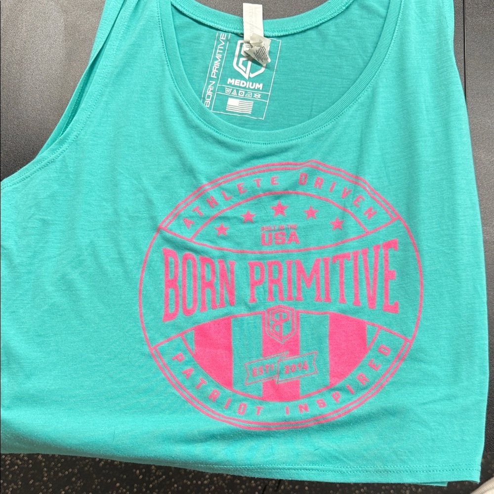 Born Primitive Vibrant Teal and Pink Muscle Tee